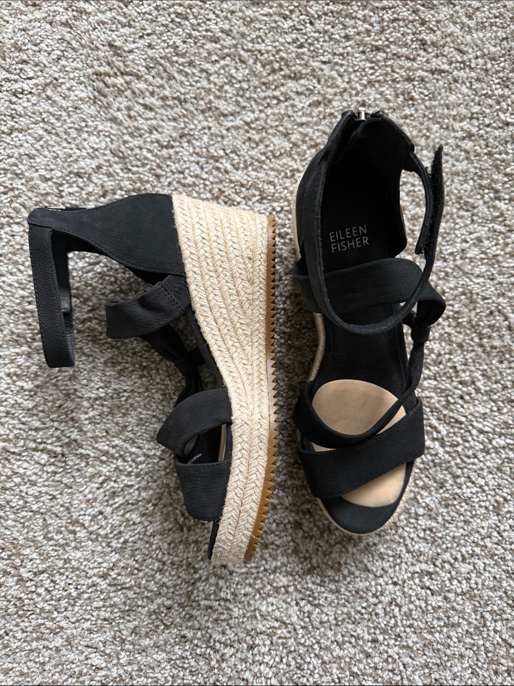 Eileen Fisher Black Espadrille Wedge Sandals